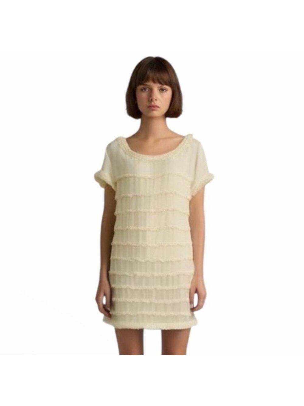 J. Crew Silk Blend Cream Color Frayed Ruffles Full Under Slip Size 10